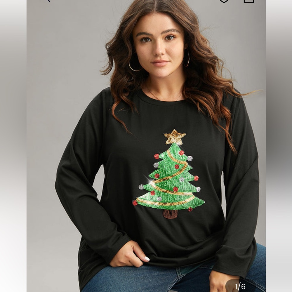 BloomChic Christmas Tree Sequin Round Neck T shirt Sz 22-24 3x worn once